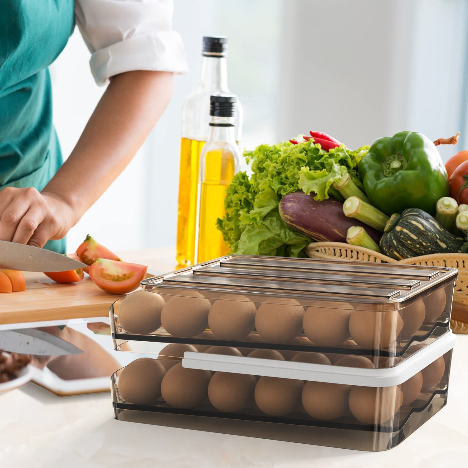 HEJULIK 36 compartment fridge egg rack, self rolling egg storage rack ...