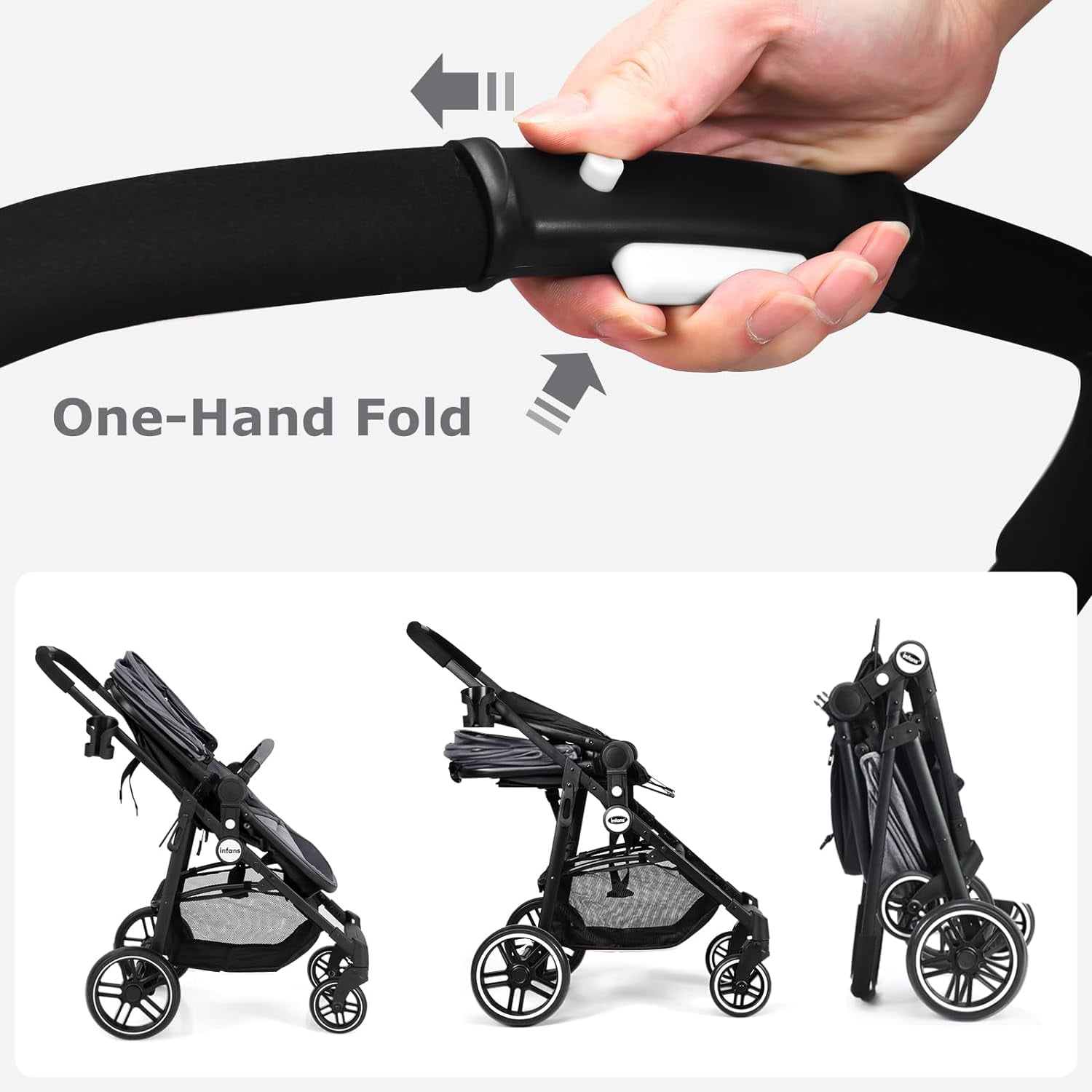 INFANS 2 in 1 Baby Stroller, High Landscape Infant Stroller, Foldable Pushchair with Adjustable Canopy, Cup Holder, Storage Basket, Suspension Wheels (Gray)