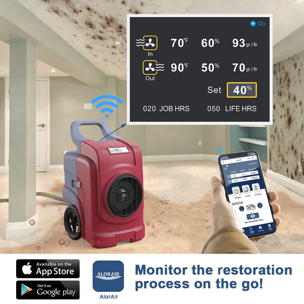 ALORAIR 270 PPD Smart Wi-Fi Portable Industrial Commercial Dehumidifier With Hose for Flood Restoration