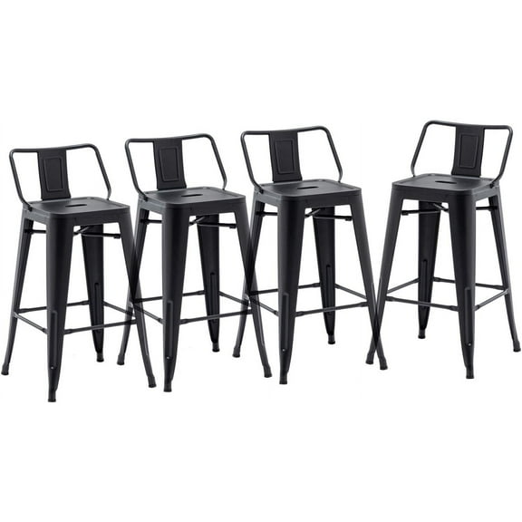 Andeworld 24" Low Back Metal Counter Stool Height Bar Stools [Set of 4] Barstools, Black