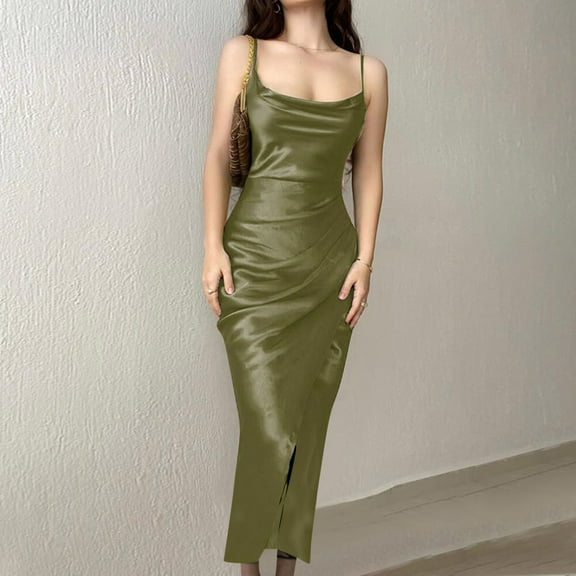 SDJMa Women's Short Sleeve Pleated Loose Swing Casual Dress Women's Dress Casual Solid Sleeveless Sling Square Neck Jag Short Dress