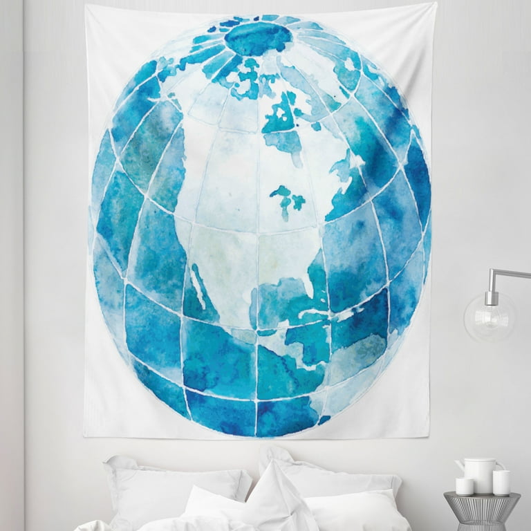 Blue map tapestry sale