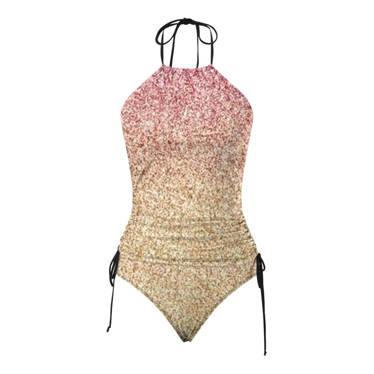 ZHAGHMIN Women'S Sequins Sparkly Tankini Set Halter Neck Backless