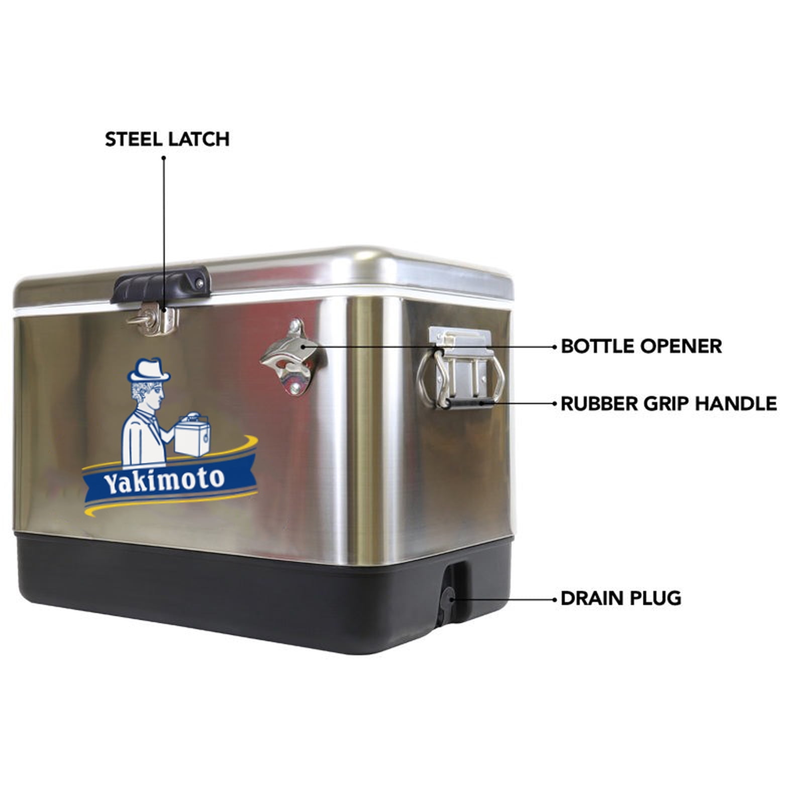 Yakimoto 54-Quart Stainless Steel Ice Chest Cooler with Bottle Opener for Camping, Fishing, Beach Trips and Backyard BBQs, Holds 85 Cans, Silver