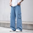 thumbnail image 4 of Smawell Men's Wide Leg Cargo Jeans, Light Wash Denim Pants, 4 of 6
