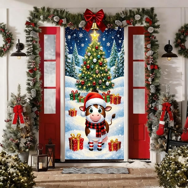 Cortina navideña para puerta de 35 x 72 pulgadas, decoración navideña para puerta y pared, festival, fiesta