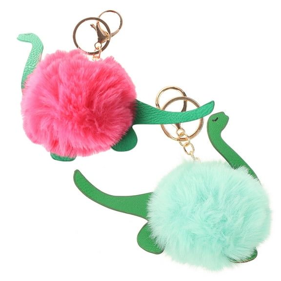 FRCOLOR 2 Pcs Cute Matching Keychains Dinosaur Pendant Purse Charm Fur Ball