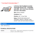 thumbnail image 2 of Left Driver Side Headlight Assembly - with Bright Chrome Trim - Compatible with 2008 - 2011 Ford Focus (Excludes 2010-2011 SES Sedan) 2009, 2 of 2
