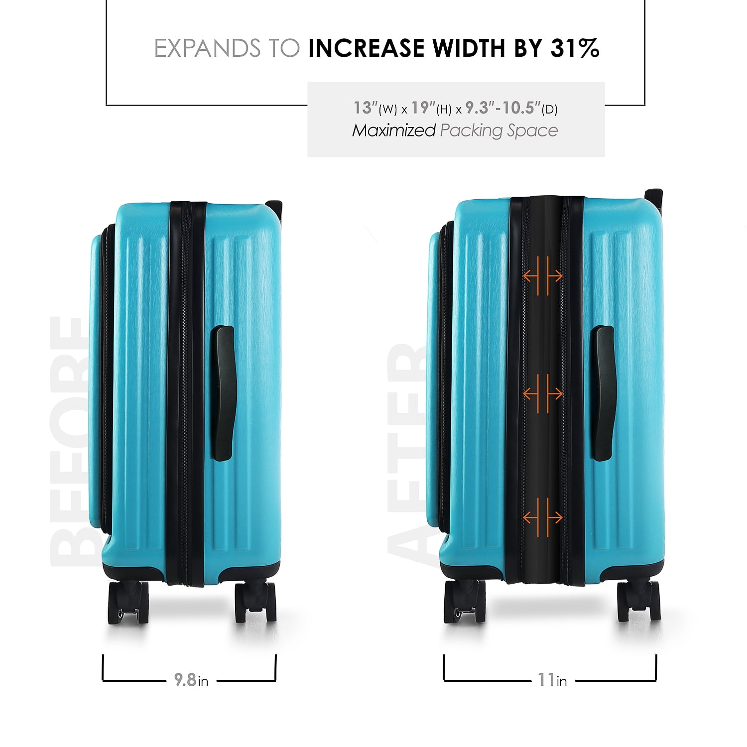 StorageBud 22" Hardside Carry On Luggage 22x14x9 Airline Approved and Expandable Luggage, Front Pocket Luggage Set Spinner Suitcase Set, Teal