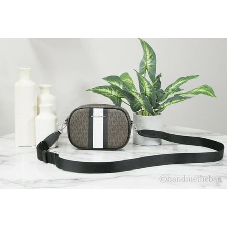 Michael Kors Jet Set Travel Small Signature PVC Striped Oval Crossbody Bag Clutch Handbag