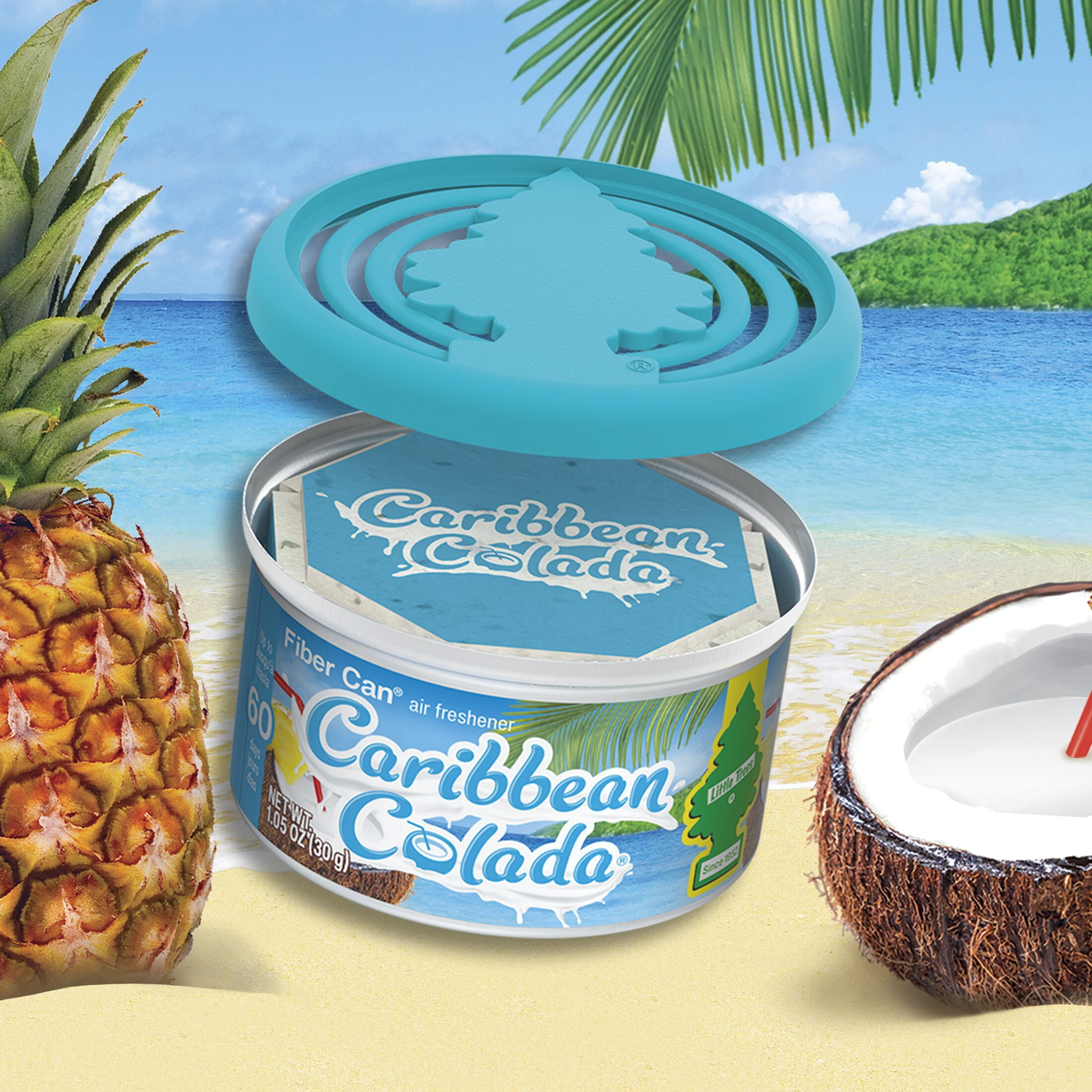 (2 pack) Little Trees Air Freshener Fiber Can Caribbean Colada 1.05 oz