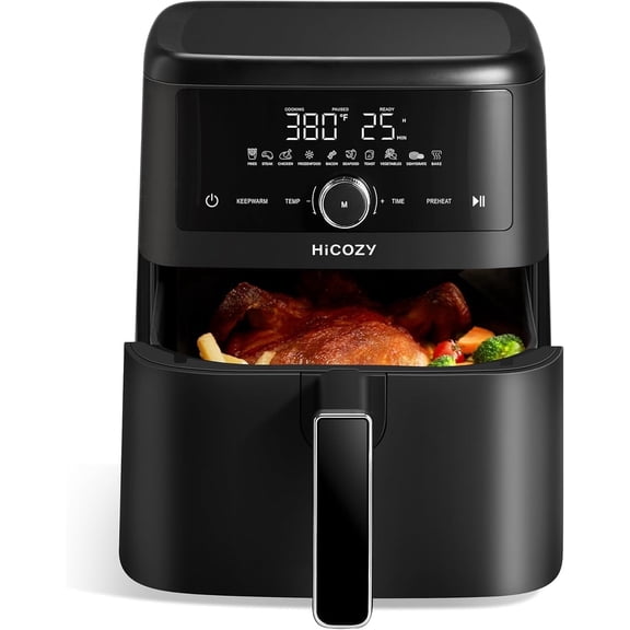 HiCOZY Air Fryer 6QT 10-in-1, 400F for Hot & Crispy, Black