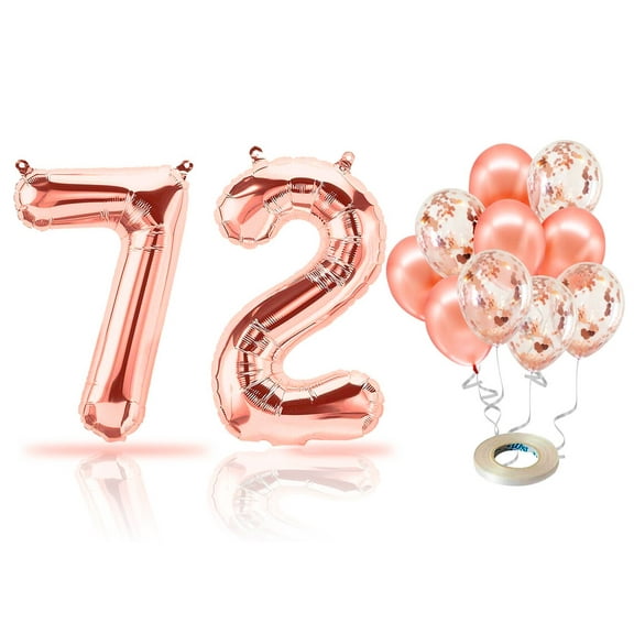 PARIS PRODUCTS - 72nd Birthday Rose Gold Balloons & Number 72 Mylar Balloon, 72nd Birthday Party Decor, 72nd Birthday Decorations for Women, 72nd Birthday Decorations Women 72