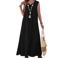 thumbnail image 2 of Women'S Tank Maxi Dress A-Line V-Neck Sleeveless Solid Color Loose Casual Long Beach Dresses Coverups Black [Spot] S, 2 of 9