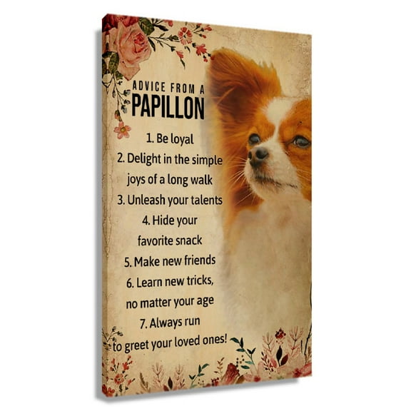 Funny Papillon Dog Wall Art Retro Poster Wall Decor Canvas Pictures Rectangle Painting Prints Unframed 12x18 in