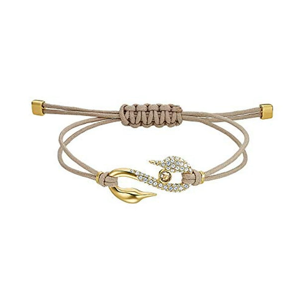 Swarovski Power Women's Hook Bracelet with Clear Crystals on a Gold-Tone  Plated Swan S Hook with a Beige Band and Bolo Closure