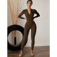 thumbnail image 5 of Fashion Zipper Long Sleeve Fitness Overalls Women Sportswear Quick-dry Gym Yoga Jumpsuit Black Sport Set Women One Piece Outfit, 5 of 16
