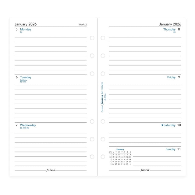 Relleno de Agenda Calendario Filofax Personal/Compacto 2026 Inglés