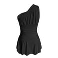 thumbnail image 4 of ANINEO Women Swimwear One Shoulder Ruffle Trim Sleeveless Jumpsuit Monokini Ruched Asymmetrical Romper Shorts Relaxed Fit Hawaii Summer Tropical Brazilian Beachwear, 4 of 5