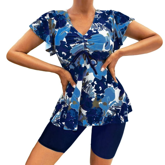 FhsagQ Women's Swimsuit Sets Extra Small Booty Shorts Women's Tankini Swimsuits Ruffled Flowy Tankini Tops With Boy Shorts Swimwear Two Piece Bathing Suits Blue XXL
