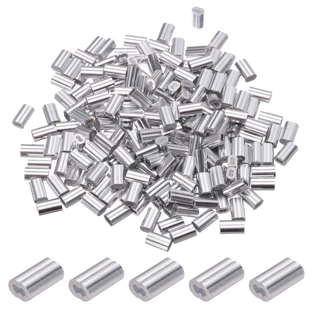 Unique Bargains 3/64"/ 1.2mm Aluminum Crimping Loop Sleeves, for Wire Rope Sleeves, Silver Tone 200 Pcs