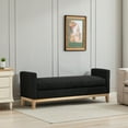 thumbnail image 4 of 66" Elegant Black Boucle Upholstered Bench Daybed Ottoman w/ Natural Wood Legs & 2 Bolster Pillows | End of Bed, Bedroom, Living Room, Entryway Seating | 450lb Capacity, 4 of 12