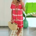 thumbnail image 2 of Baberdicy Plus Size Dress Womens Casual Striped Tie-Dye Print Mini Dress V Neck Loose T-Shirt Dress(S-3Xl) Women Dress Red L, 2 of 3