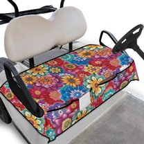 Yuyamidu Colorful Boho Flowers Golf Cart Seat Covers, Floral Club Car Seat Towel Blanket with Pockets, Fits Club Car More 2 Person Seats Golf Carts