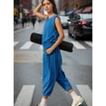 thumbnail image 5 of Czanzd Women's Backless Athletic Jumpsuit Wide Leg Sleeveless Romper with Pockets,Blue,XS, 5 of 7