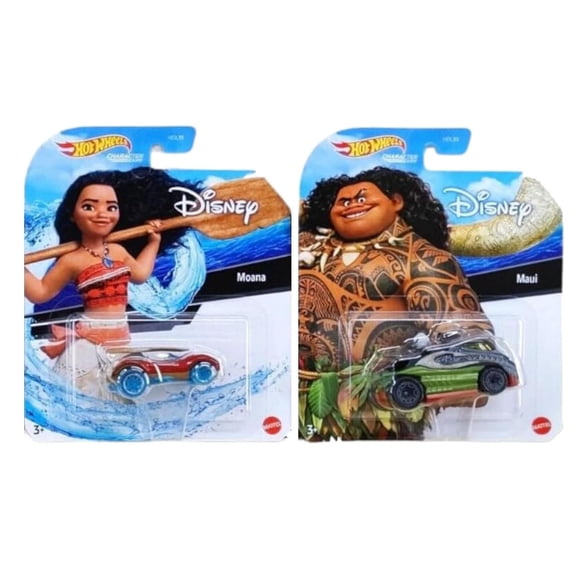 Hot Wheels Maui and Moana Character Cars, 2-Pack Collectible Die-Cast Vehicles