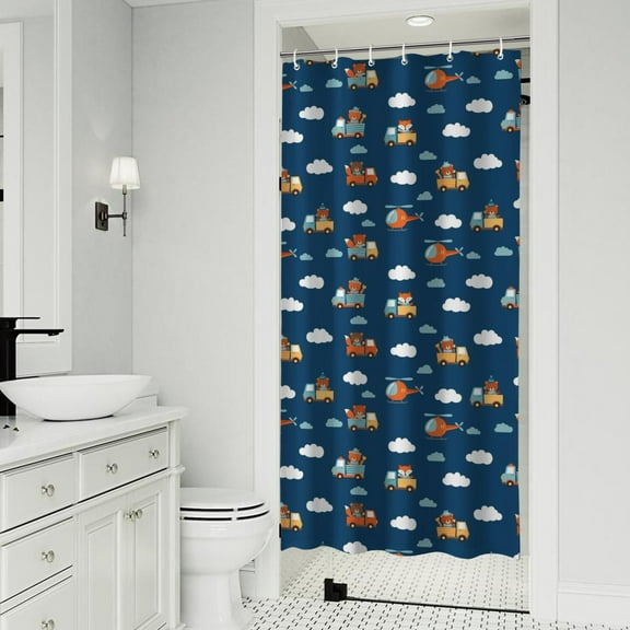 Cartoon Construction Vehicles Animals Shower Curtain 36"x72" ,Bathroom Decorative Shower Curtains Set with 12 Hooks,Modern Waterproof Washable Shower Curtain