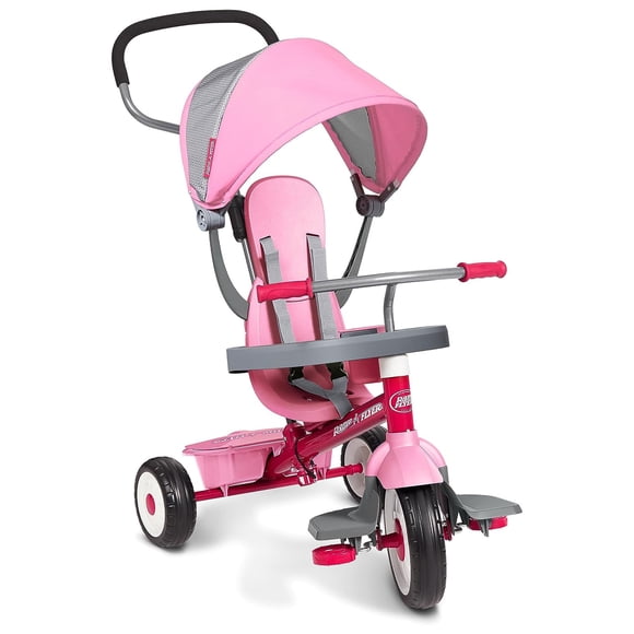 Radio Flyer 4 in 1 Stroll N Trike Infant & Toddler Adjustable Stroller Trike Bicycle, Pink