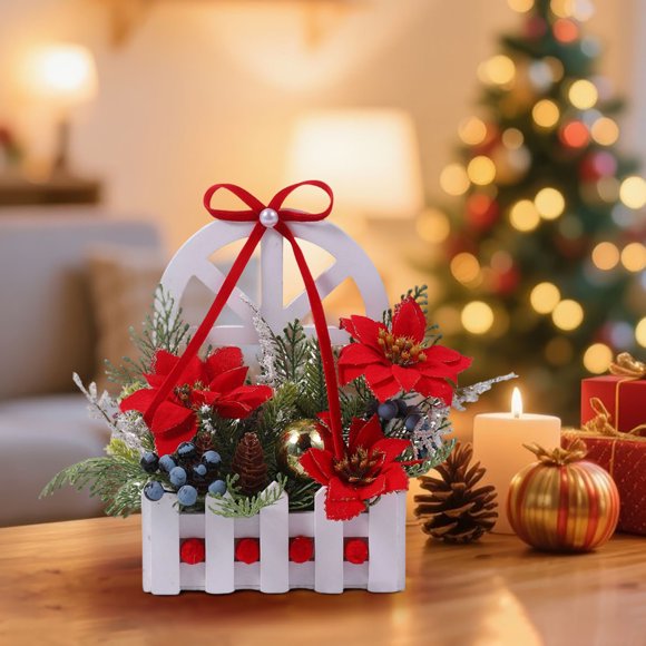 Adornos Navideños de Escritorio Estilo Campestre con Ramas de Lino y Bayas | Adornos de Mostrador para Muebles | Decoración Navideña de Plástico para Árbol de Navidad