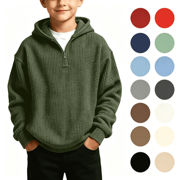 LONKITO Waffle Hoodies for Boys Half Zipper Pullover Hoodie Solid Color Hood Sweatshirts Size 3-4 Years