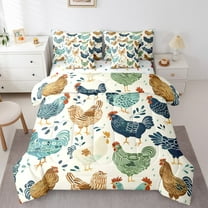 jejeloiu Colorful Chicken Bedding Comforter Set 7pcs,Boho Print Queen Bedding Sets,Retro Farm Lodge Queen Sheet Sets,Super Cozy Room Decor Reversible