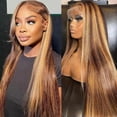 thumbnail image 3 of 13x6 Straight Highlight Lace Front Human Hair 200 Density Ombre HD Transparent Wig Lace Pre Plucked, 3 of 6