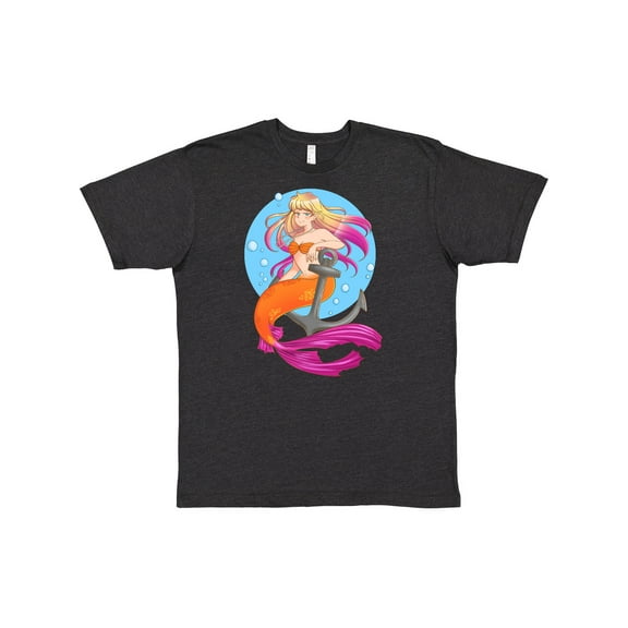 Inktastic Nautical Orange and Pink Mermaid Sitting on Anchor T-Shirt
