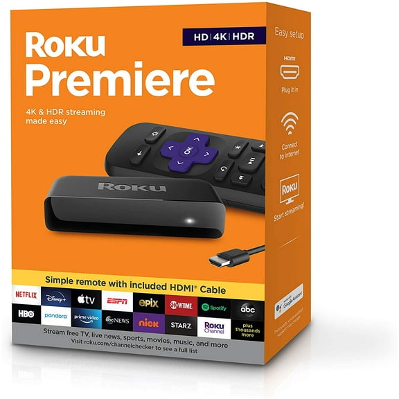 Roku Premiere | HD/4K/HDR Streaming Media Player, Simple Remote and Premium HDMI Cable