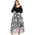 thumbnail image 1 of DPTALR Plus Size Women Round Neck Off Shoulder Floral Printed Strapless Gradient Splicing Long Sleeve Pullover Irregular Hem Party Dress, 1 of 4