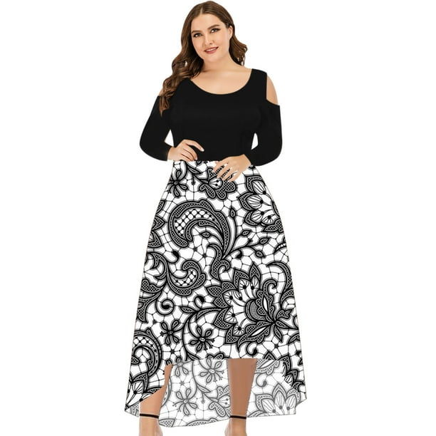 Vestido de fiesta de talla grande con cuello redondo y hombros descubiertos para mujer Fridja NMB2176