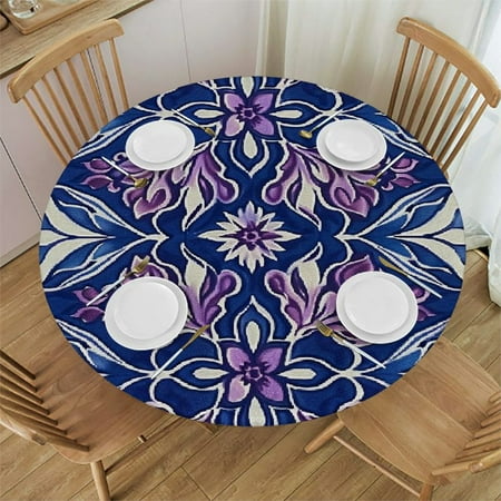 

Tllo0ord Multicolor Round Waterproof Table Cover Elastic Tablecloth Vintage Floral Design Symmetrical Waterproof Wipe Clean Polyester Table Cloths Abstract Nature 46-50