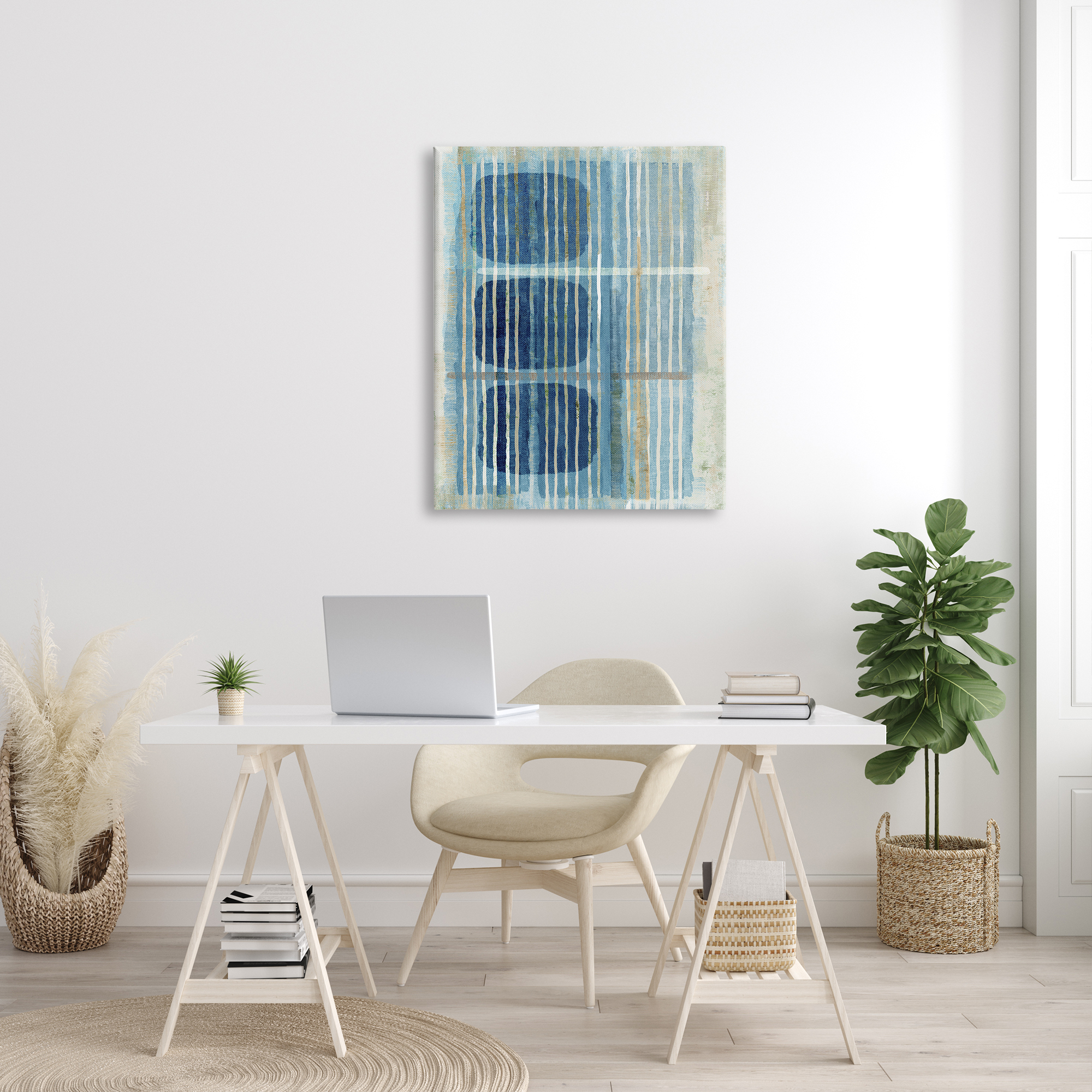 Stupell Industries Retro Mod Shapes Blue Beige Stripes Modern Painting, 30 x 40, Design by Flora Kouta