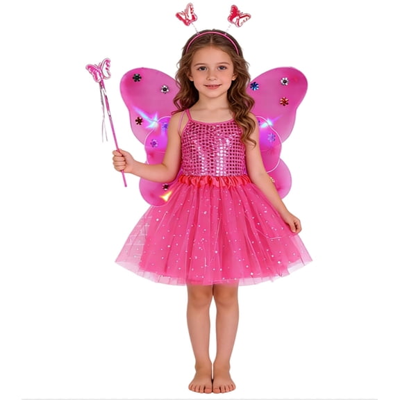 Shadoumai Glowing Fairy Set For Girls Includes Light Up Wand And Floral Four Piece Dress Up Play Outfit
