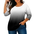 thumbnail image 2 of Qulqfy Tie Dye Graphic Tees For Women Scoop Neck Fall Plus Size 3/4 Length Sleeve Boho Spring Casual Comfy Knit Dressy Womens Tops Summer 2XL, 2 of 8