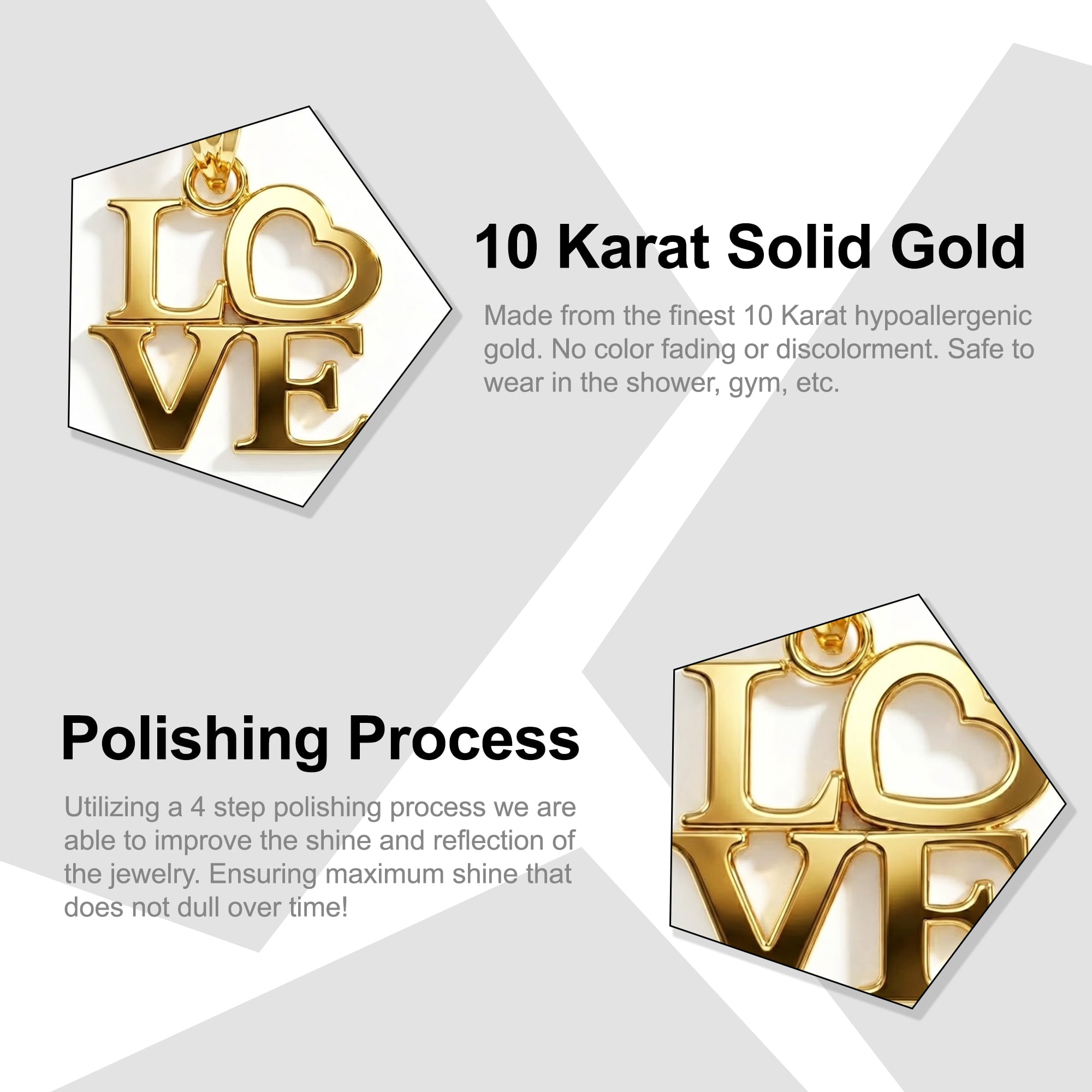 Charm America - Gold Love Square Charm - 10 Karat Solid Gold