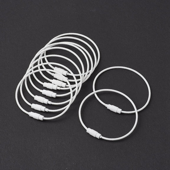 Spray Painted 201 Stainless Steel Wire Cable Keychains Key Rings for Outdoor Hanging Luggage Tags Keys and ID Tag Keepers White Inner Diameter: 4.5x4.8cm