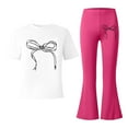 thumbnail image 6 of LRen 4T Girls Outfits, Girl's 2 Piece Set Cute Bowknot Print Short Sleeve T Shirt with Flare Leg Pants Set Little Girl Clothes Sets,Hot Pink,7-8 Years, 6 of 6
