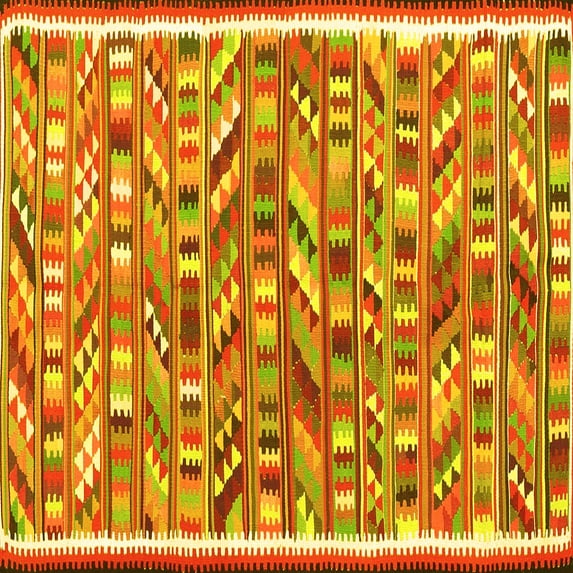 Ahgly Company Machine Washable Indoor Square Abstract Yellow Contemporary Area Rugs, 3' Square