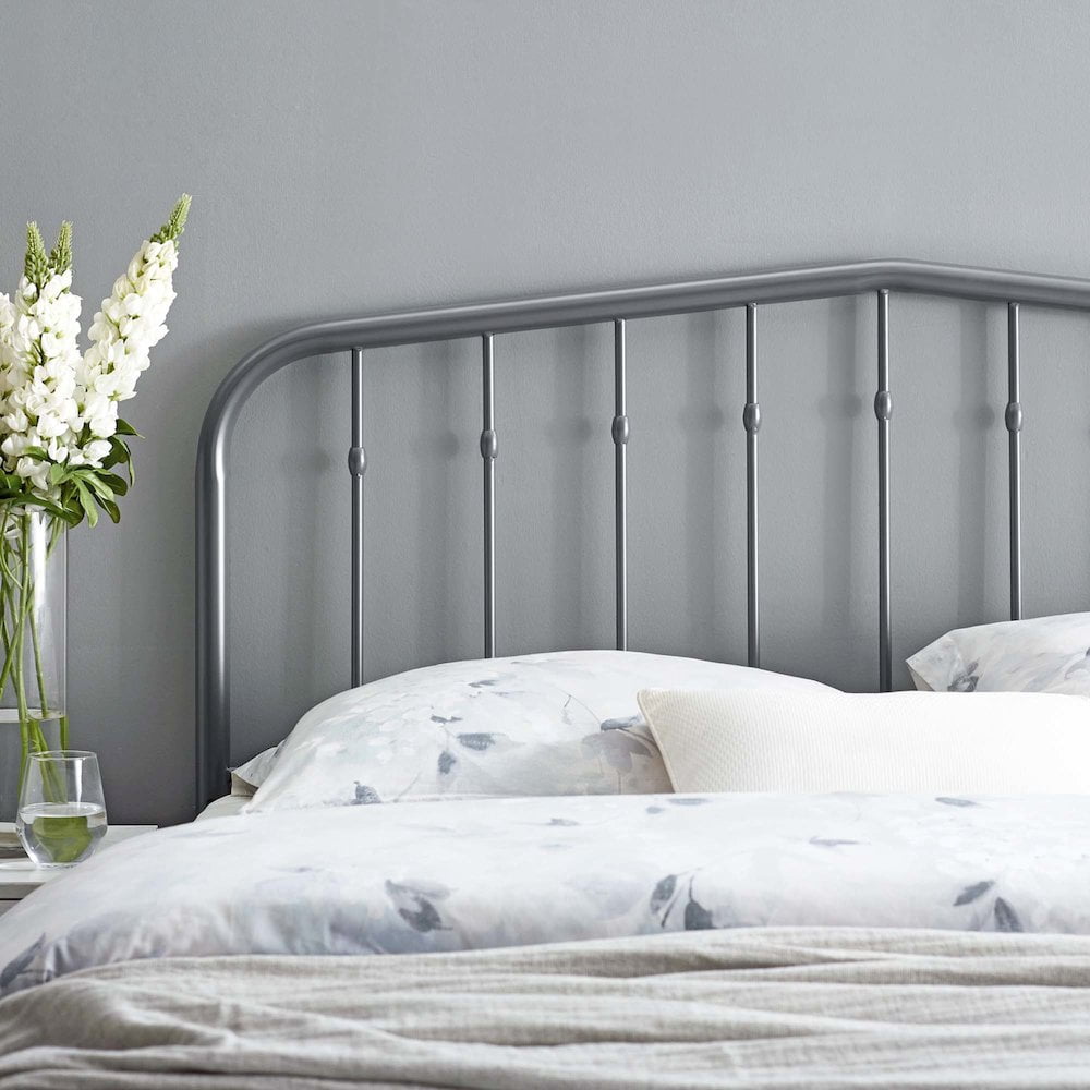 Modway Lennon Contemporary Modern Queen Metal Spindle Headboard in Gray