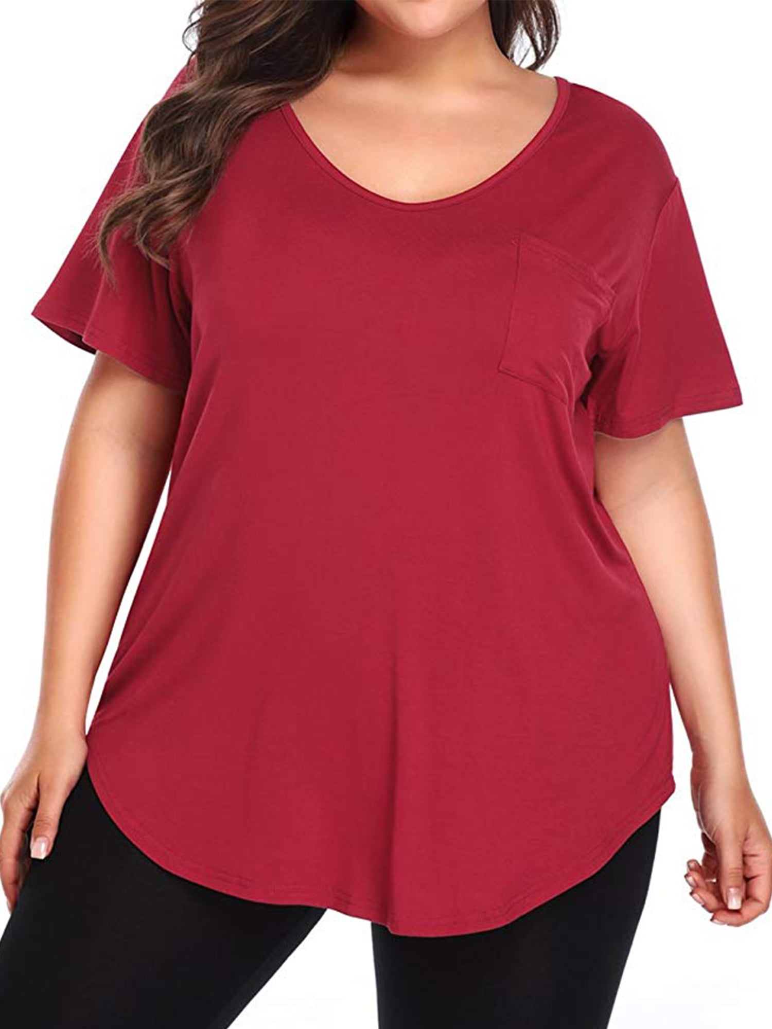 BELAROI Womens Plus Size Tunic Tops 3/4 Sleeve V Neck T Shirts Basic Tee Loose Blouses with Pocket